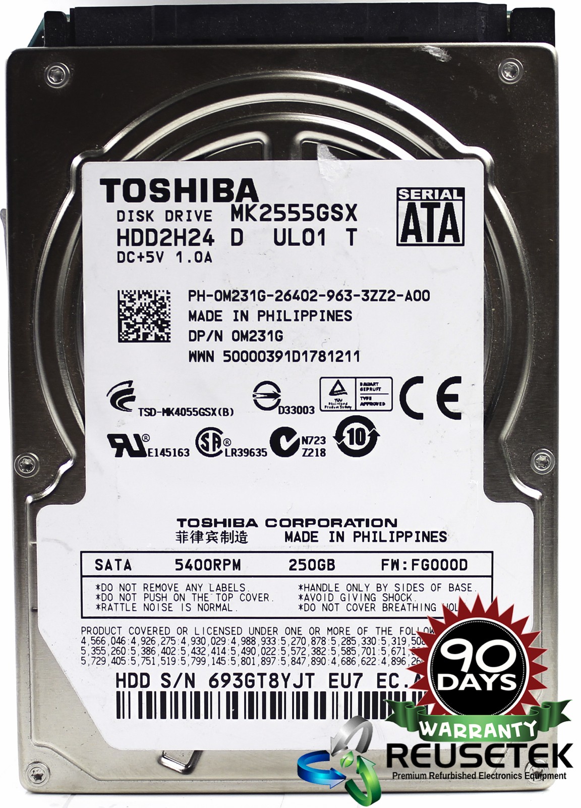 100512-SN12352605-Toshiba MK2555GSX RPM: 5400 250GB 2.5" Sata Hard Drive-image