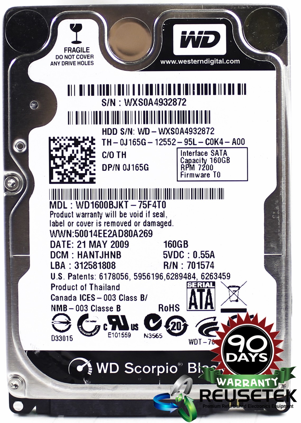 100516-SN12420981-Western Digital WD1600BJKT-75F4T0 DCM: HANTJHNB 160GB 2.5" Laptop Sata Hard Drive-image