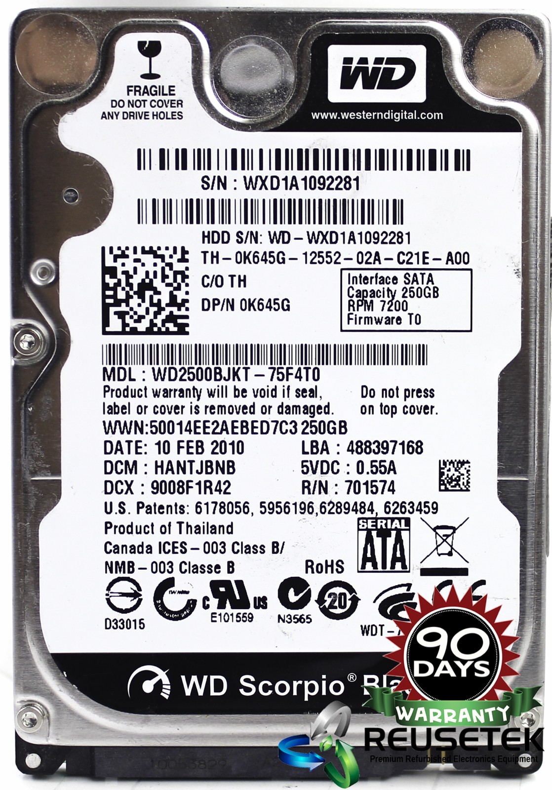 100541-SN12353346-Western Digital WD2500BJKT-75F4T0 DCM: HANTJBNB 250GB 2.5" Laptop Sata Hard Drive-image