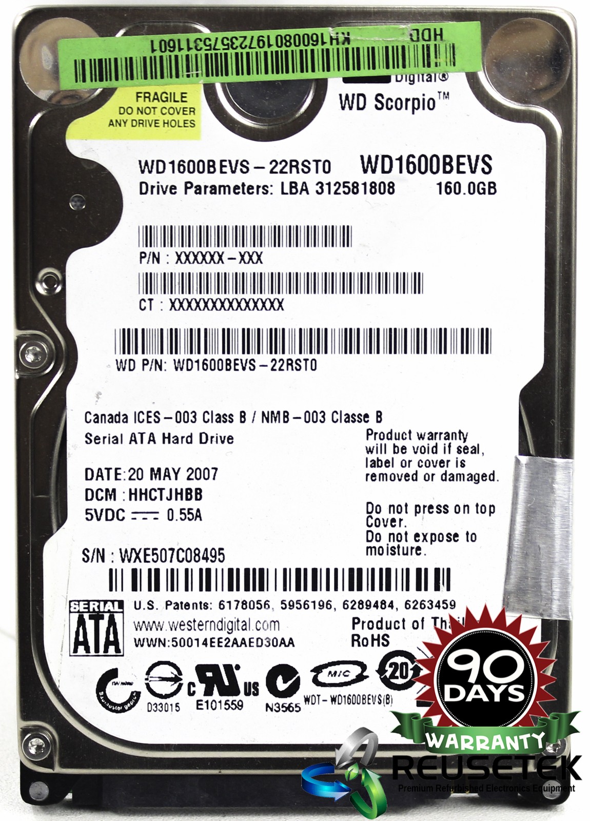 100645-SN12559825-Western Digital WD1600BEVS-22RST0 DCM: HHCTJHBB 160GB 2.5" SATA Laptop Hard Drive-image