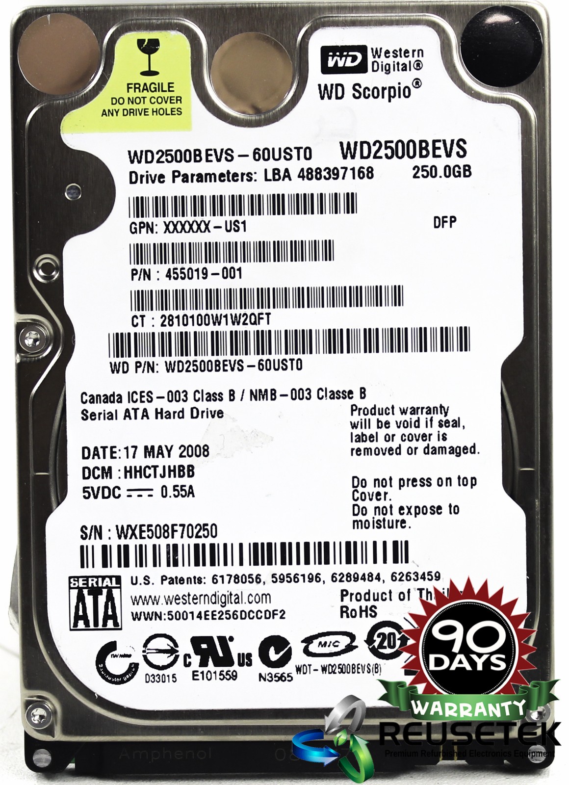 100795-SN12603348-Western Digital WD2500BEVS-60UST0 DCM: HHCTJHBB 250GB 2.5" SATA Laptop Hard Drive-image