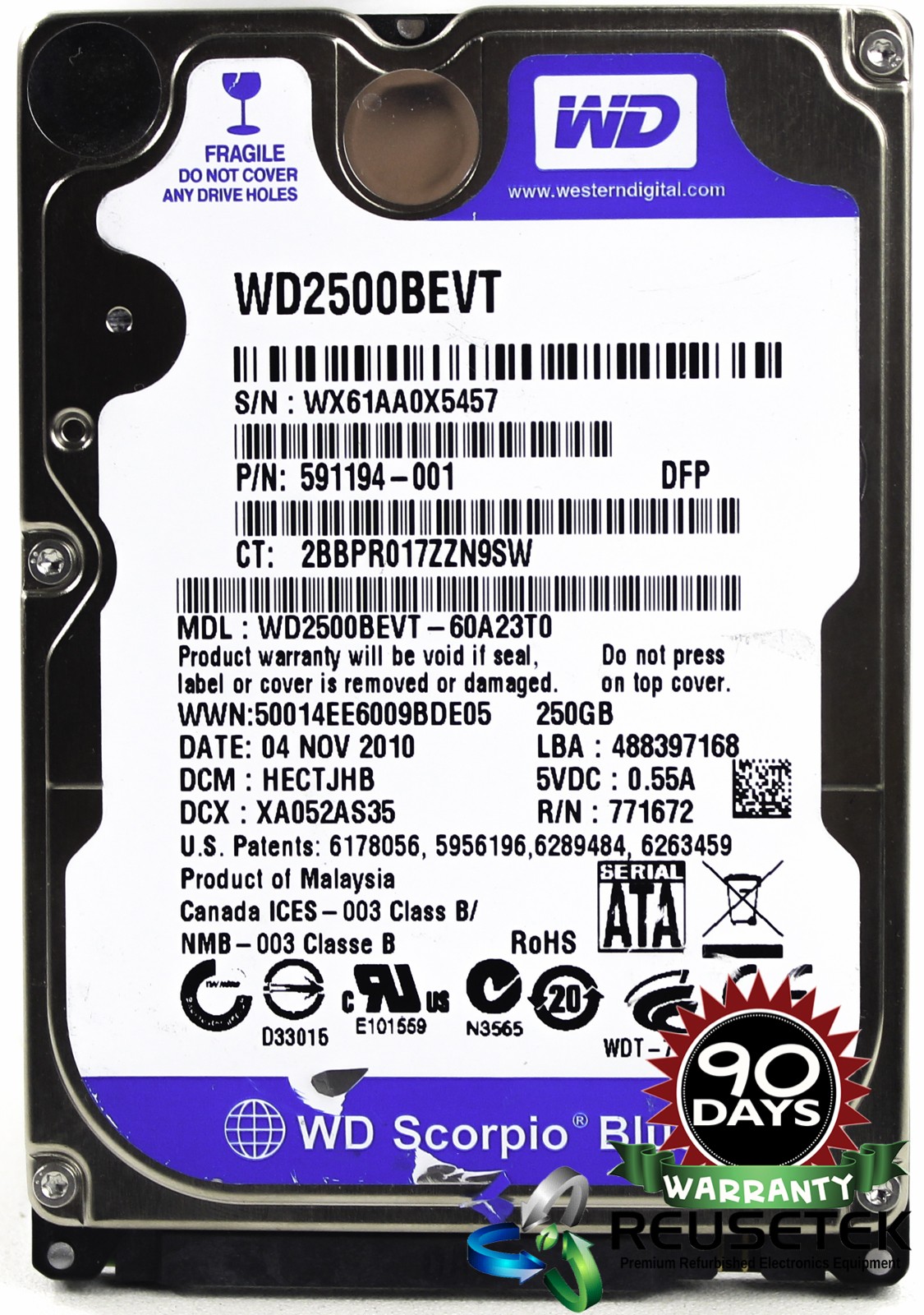 100546-SN12559887-Western Digital WD2500BEVT-60A23T0 DCM: HECTJHB 250GB 2.5" Laptop Sata Hard Drive-image