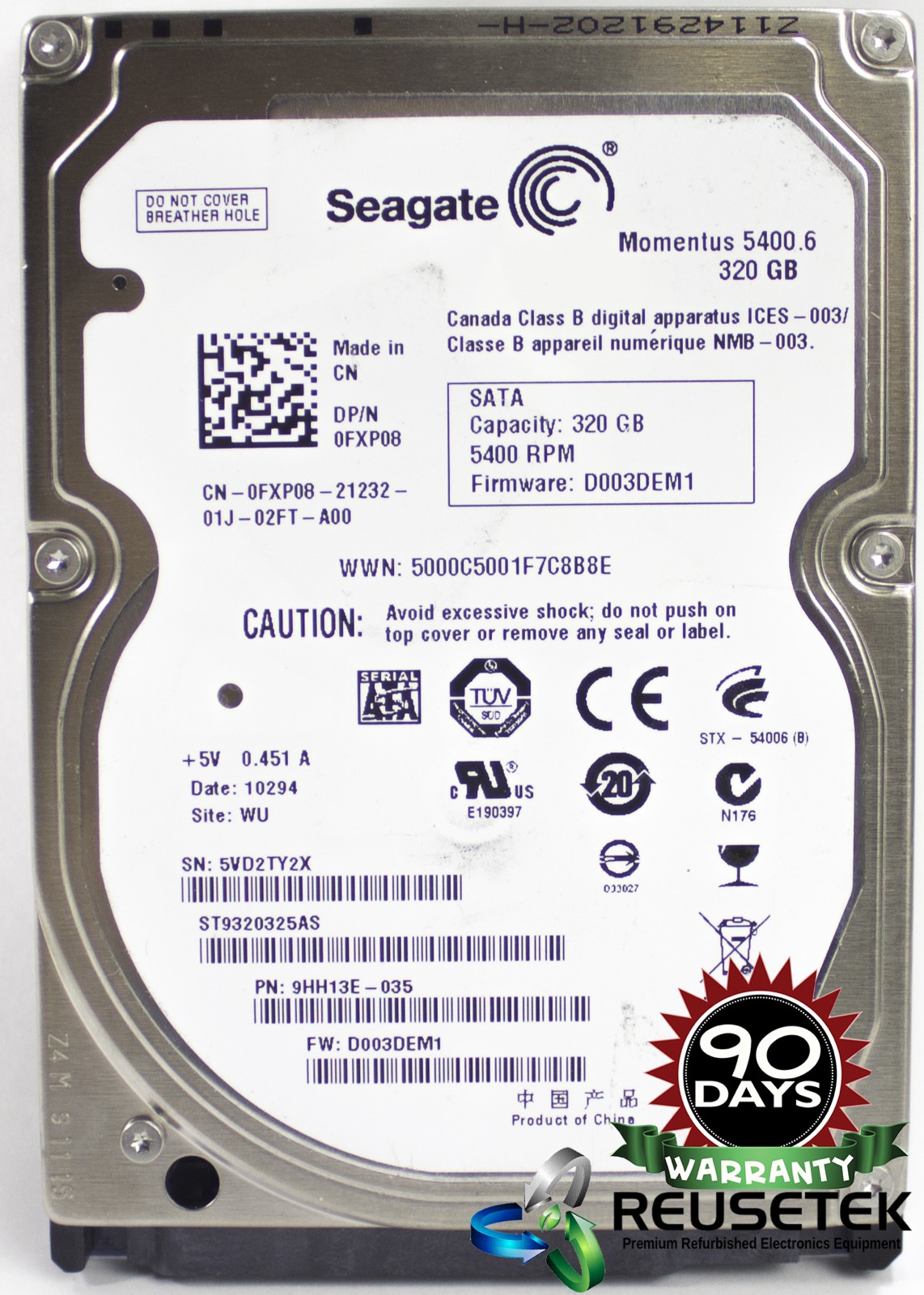 100861-SN12551174-Seagate ST9320325AS F/W: D003DEM1 P/N: 9HH13E-035 320GB 2.5" Laptop Sata Hard Drive-image