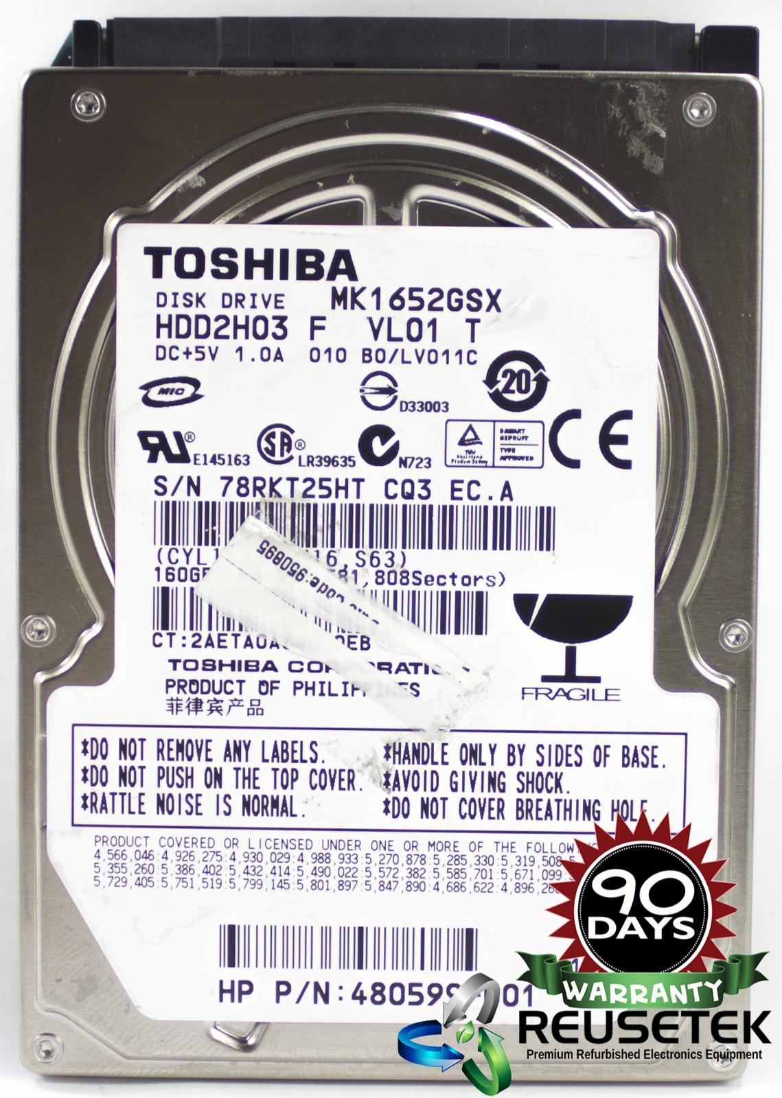 100843-SN12559798-Toshiba MK1652GSX RPM: 5400 250GB 2.5" Sata Hard Drive-image