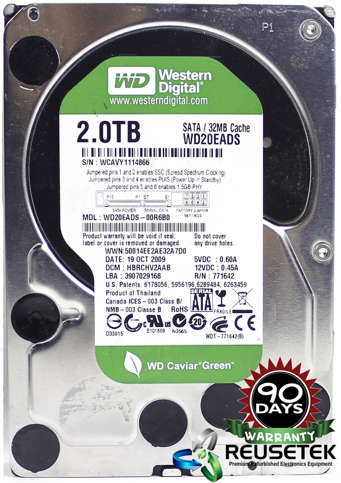 SN12321806-Western Digital Caviar Green WD20EADS-00R6B0 2TB 5400 RPM 3.5" Sata Hard Drive-image
