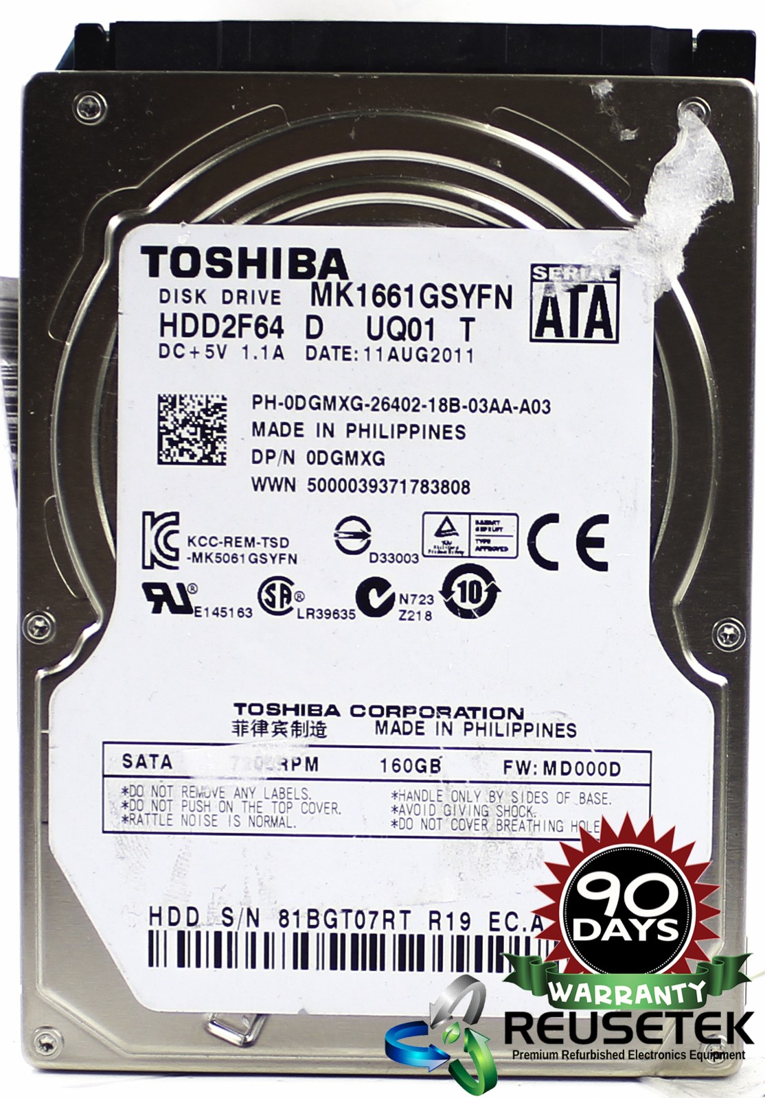 5000317696080097-SN12274722-Toshiba MK1661GSYFN RPM: 5400 160GB 2.5" Sata Hard Drive-image