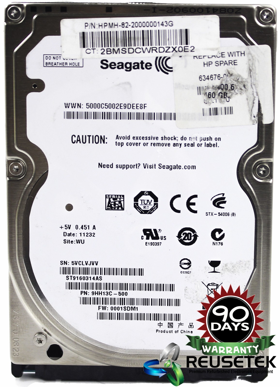 50003176960797290-SN12274778-Seagate ST9160314AS P/N: 9HH13C-500 160GB 2.5" Laptop SATA Hard Drive -image