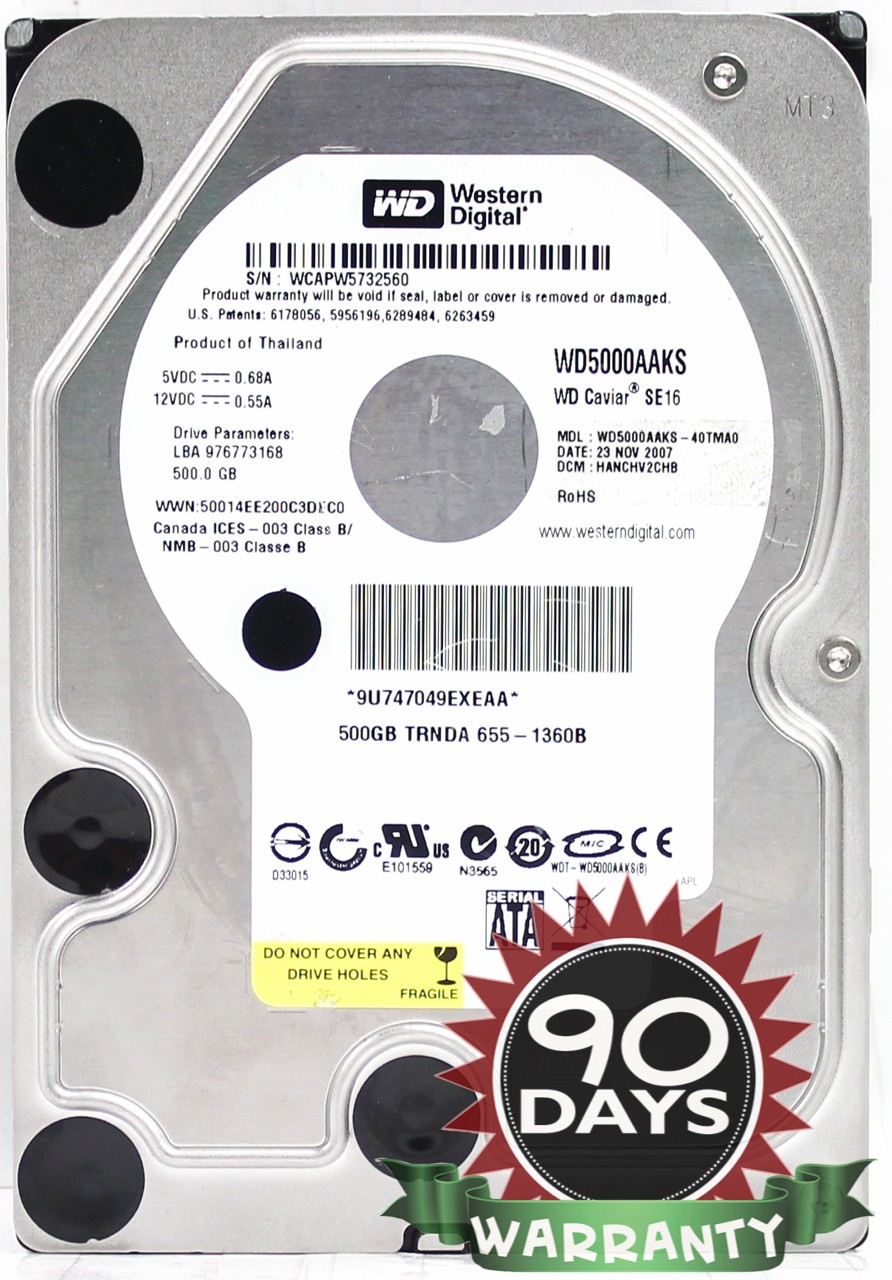 SN11886161-Western Digital WD5000AAKS-40TMA0 DCM: HANCHV2CHB 500GB 3.5" Sata Hard Drive-image