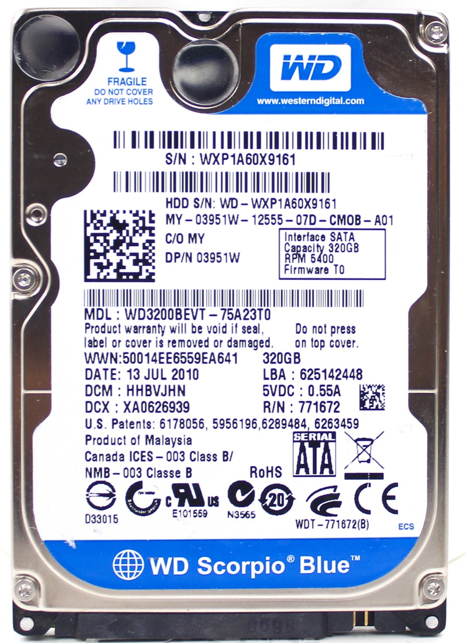 SN11827383-Western Digital WD3200BEVT-75A23T0 DCM: HHBVJHN 320GB 2.5" Laptop Sata Hard Drive-image